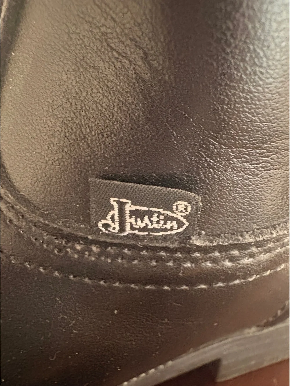 Justin Black Leather Mid-Calf Western Boots with Scalloped Top and Logo Sole